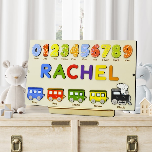 Toddler Toys | Baby Shower Gifts | Custom Name Puzzle | Train Toys | Wooden Toys | 1st Christmas Gift | New Baby Gifts | Child Busy Puzzle