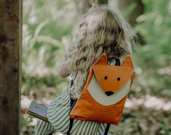 Little fox leather kids bag, toddler bag, cute bag, handmade bag, backpack, daily bag, kids gift