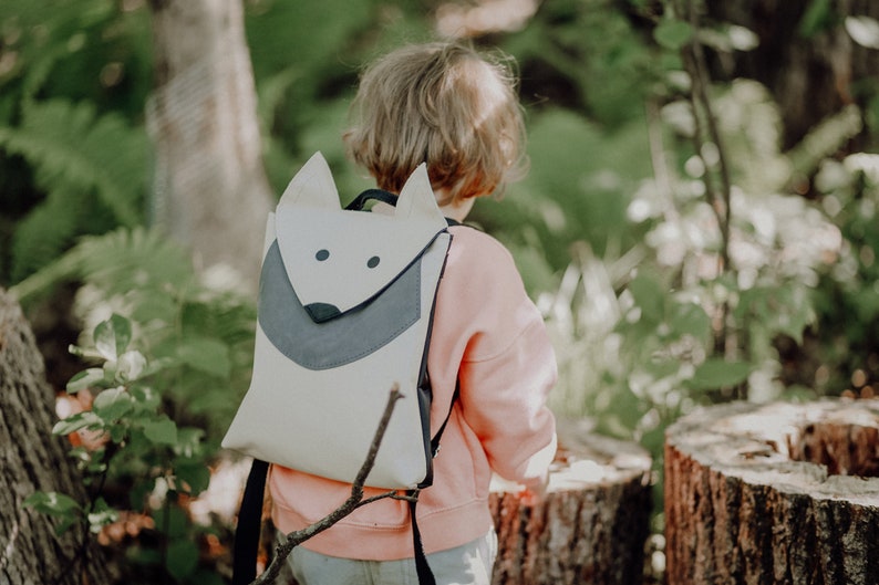 Little arctic fox leather child bag, toddler bag, cute bag, handmade bag, backpack, everyday bag, children's gift image 5