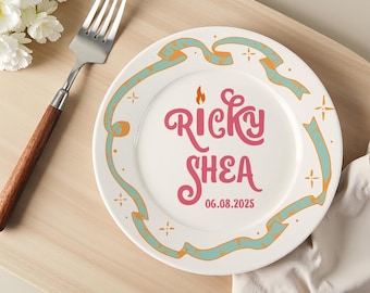 Personalized Ceramic Plate, Hand-Painted Custom Design, Anniversary Gift