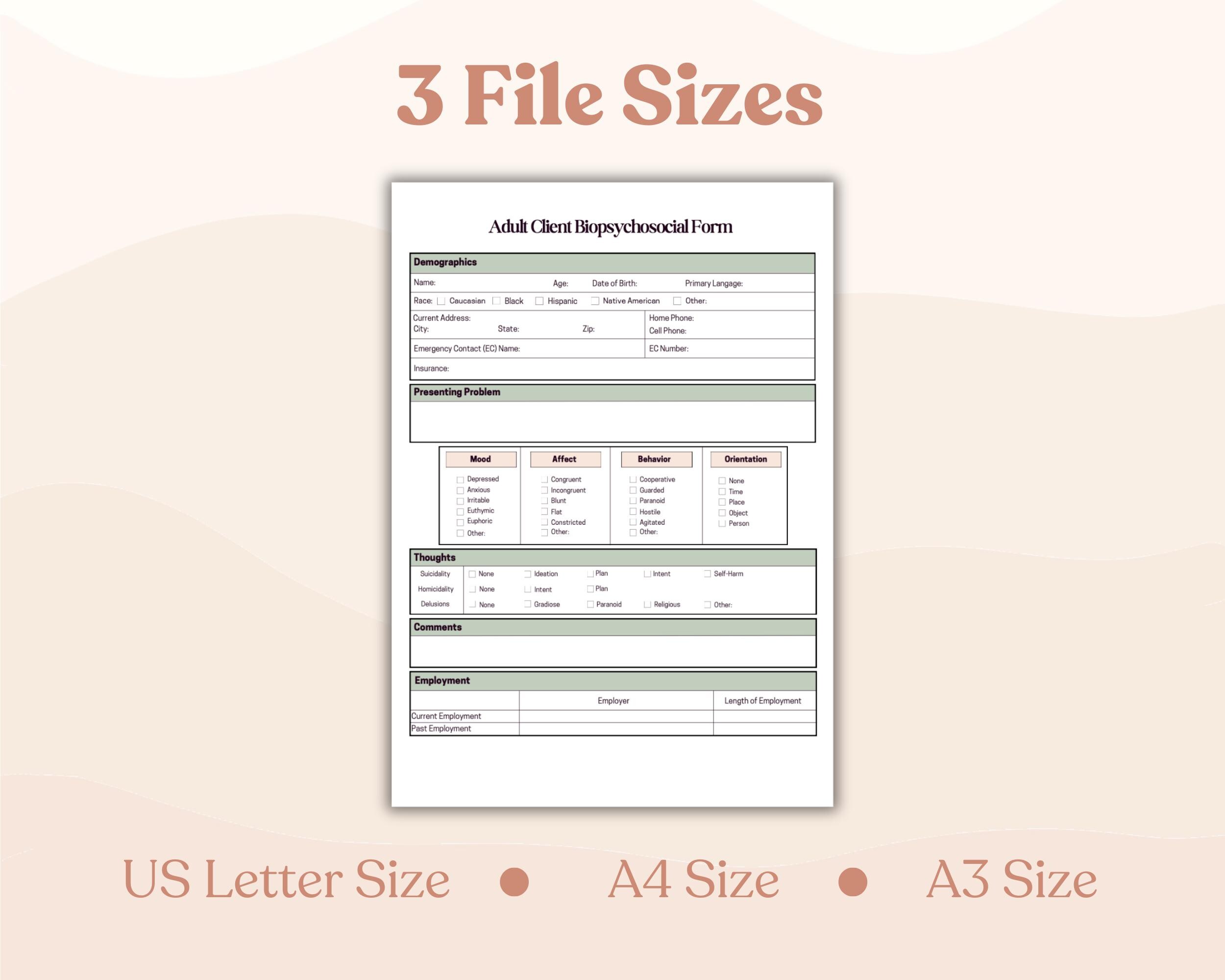 Biopsychosocial Assessment Form | Therapy Assessment Forms | Social ...