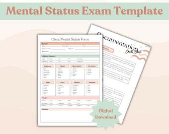 Plantilla de estado mental / Examen de estado mental / Plantilla de nota de terapia / Plantilla de terapeuta / Herramientas de terapeuta / Plantillas de salud mental
