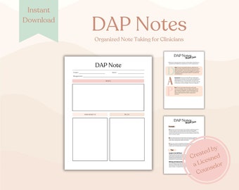 DAP Note | Therapist Note Template | Therapy Note | Note Template for Therapy | Counseling Note | DAP Note Guide | Mental Health Template