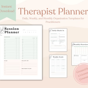 Planer sesji dla terapeuty zdrowia psychicznego | Planer dnia terapeuty | Planer dla doradców | Planer prywatnej praktyki | Planer cyfrowy