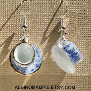 Miniature China Teacup Earrings: Victorian Tea Party Food Jewelry - Made in Canada