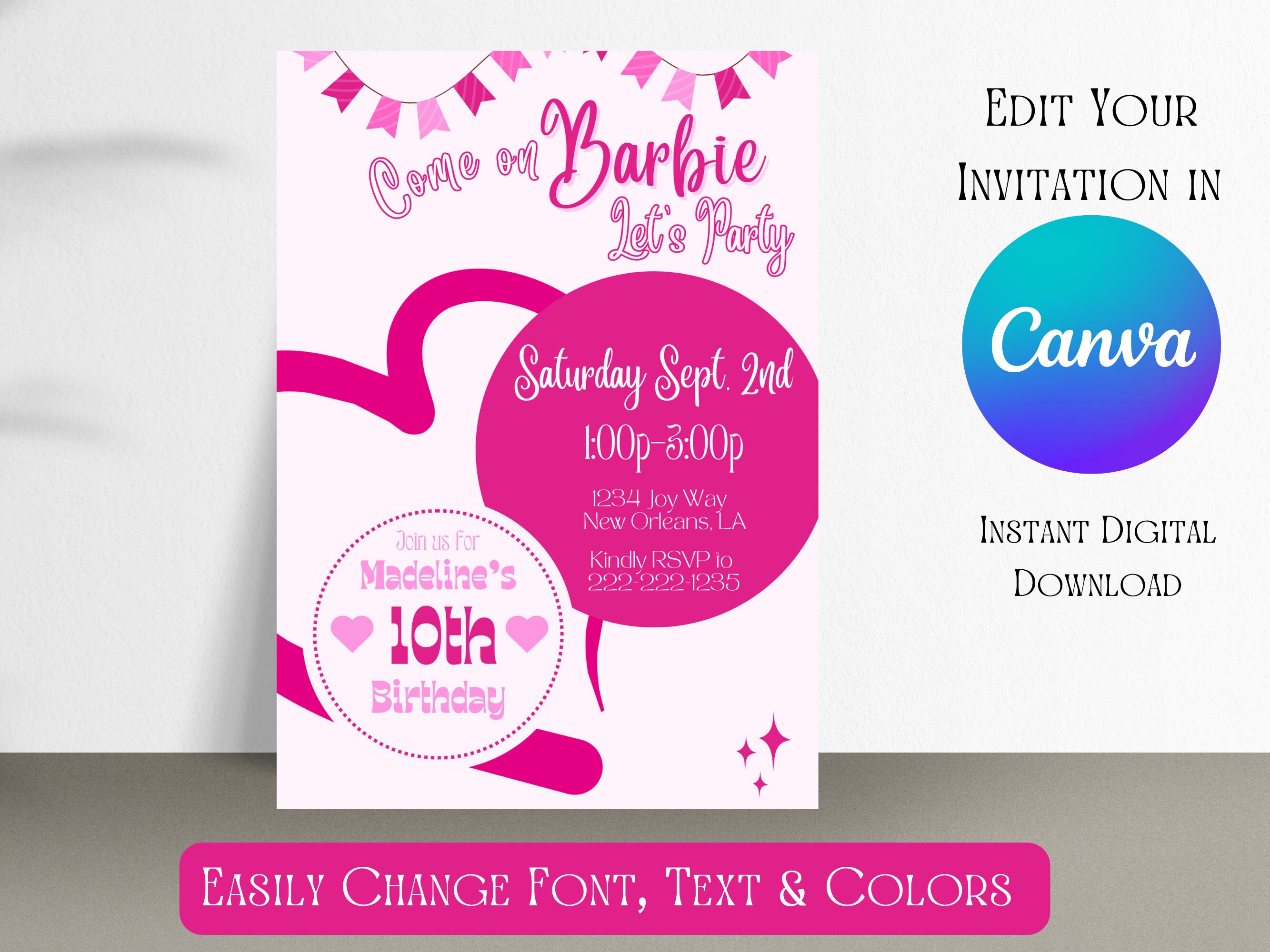 Editable Barbie Birthday Party Invitation