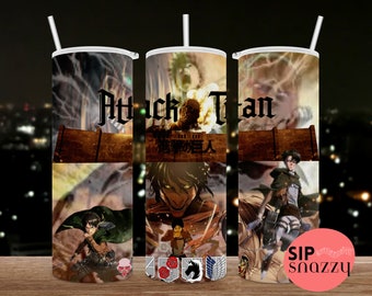 Vaso inspirado en Attack On Titan, vaso delgado de 20 oz, recto, 20 oz. Diseños, anime clásico png, Sublimación, diseños de vasos, archivo PNG,