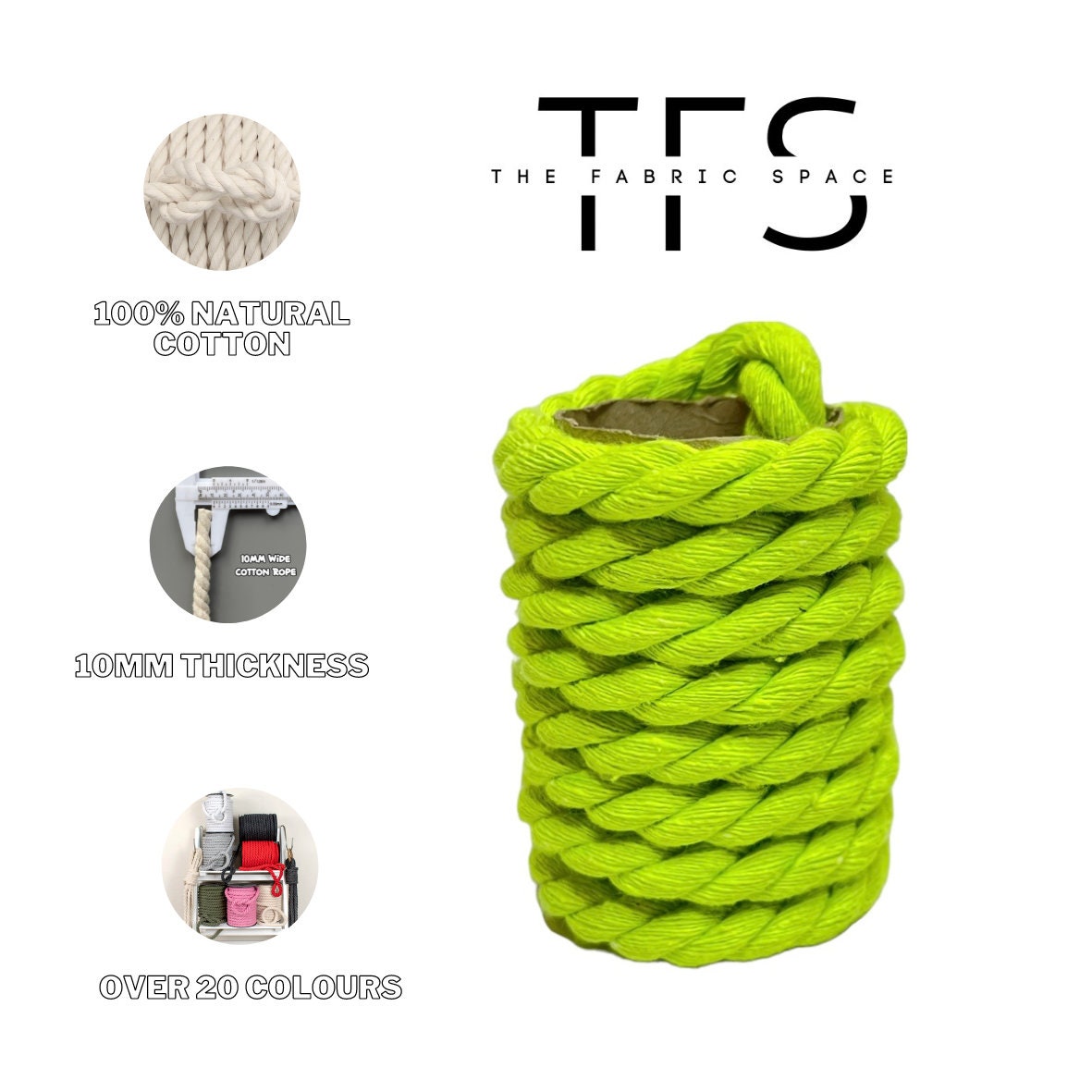 Canvas Laced Rope Chunky Laces 10mm Thick Cotton Rope Lace Neon Green With Clear Tips ...