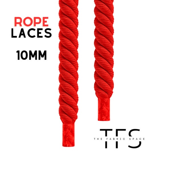 Chunky Laces 10mm Thick Cotton Rope Lace - Cherry Red with Clear Tips | Natural Twisted Shoelaces For Custom AF1 Macrame Rope | Set of 2 |