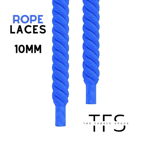 Chunky Laces 10mm Thick Cotton Rope Lace - Royal Blue with Clear Tips | Natural Twisted Shoelaces For Custom AF1 Macrame Rope | Set of 2 |