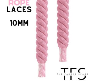 Chunky Laces 10mm Thick Cotton Rope Lace - Blush Pink with Clear Tips | Natural Twisted Shoelaces For Custom AF1 Macrame Rope | Set of 2 |