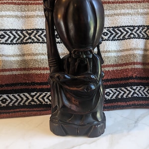 Vintage Asian Hand Carved Wooden Statue