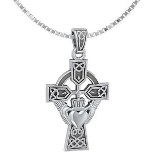 GaelSong 925 Sterling Silver Celtic Cross Women Irish Claddagh Necklace Love Friendship Loyalty Pendant Jewelry for Mother 18"