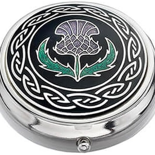 GaelSong Enameled Metallic Pill Box Scottish Plastic-Lined Compartment 1.5" Diameter Gift Souvenir Present Health Care Organizer