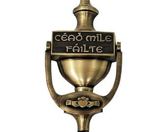 Exclusively Irish Cead Mile Failte Claddagh Door Knocker - Antique brass - Black brass - Polished brass - Satin Nickel