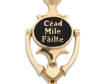 Exclusively Irish Cead Mile Failte Oval -Claddagh Door Knocker - claddagh style -Brass - Black brass - Satin Nickel