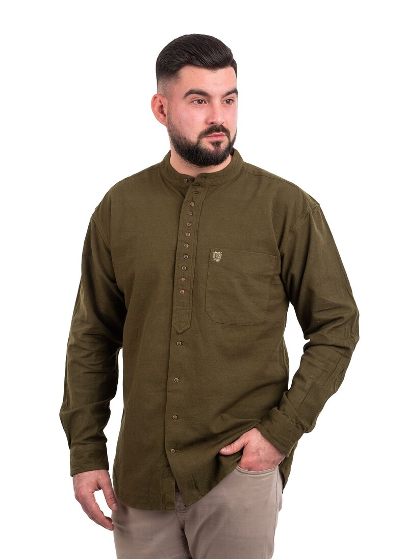Gaelsong Irish Grandfather Shirt for Mens Vintage Cotton and Linen Long
