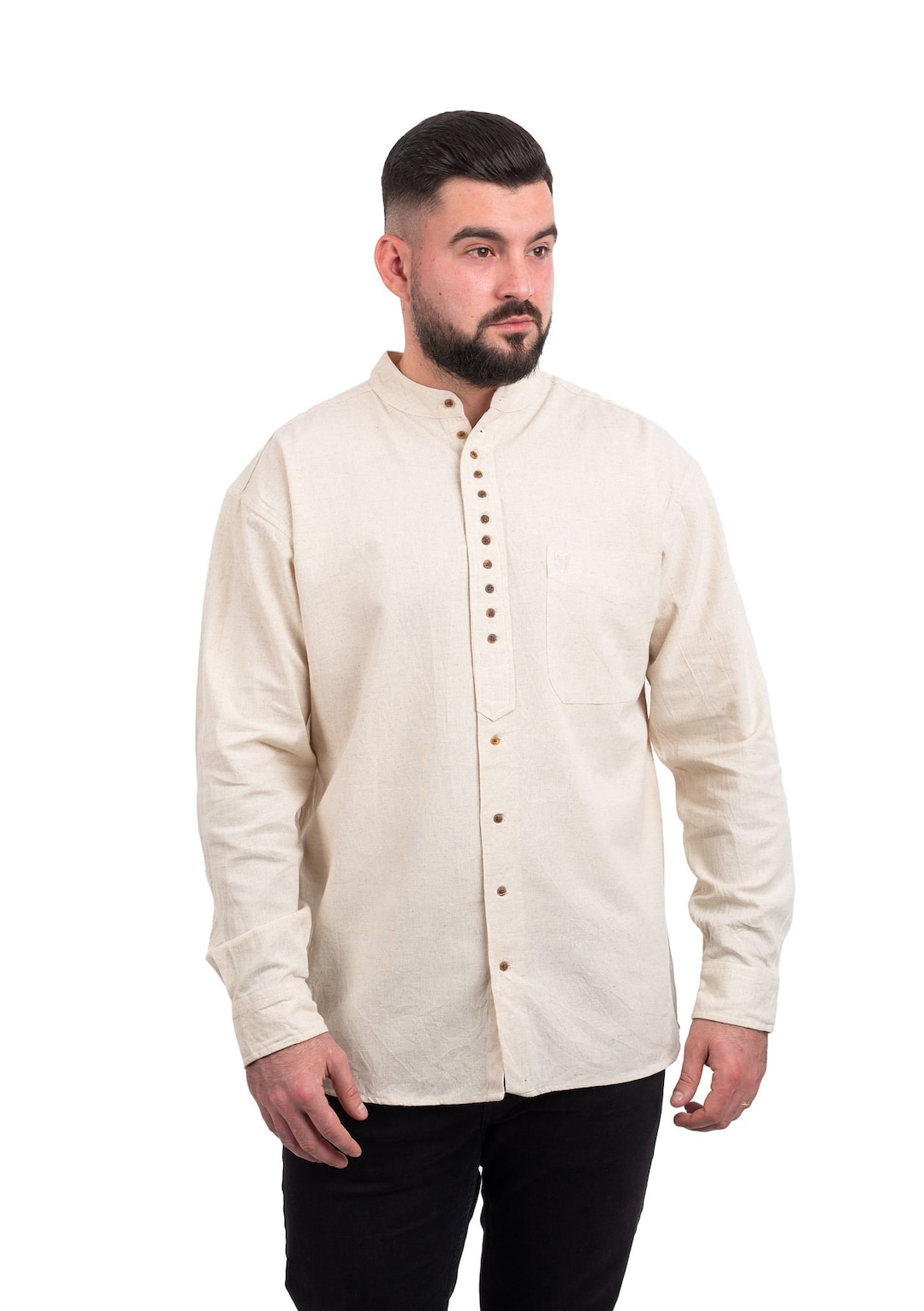 Gaelsong Irish Grandfather Shirt for Mens Vintage Cotton and Linen Long