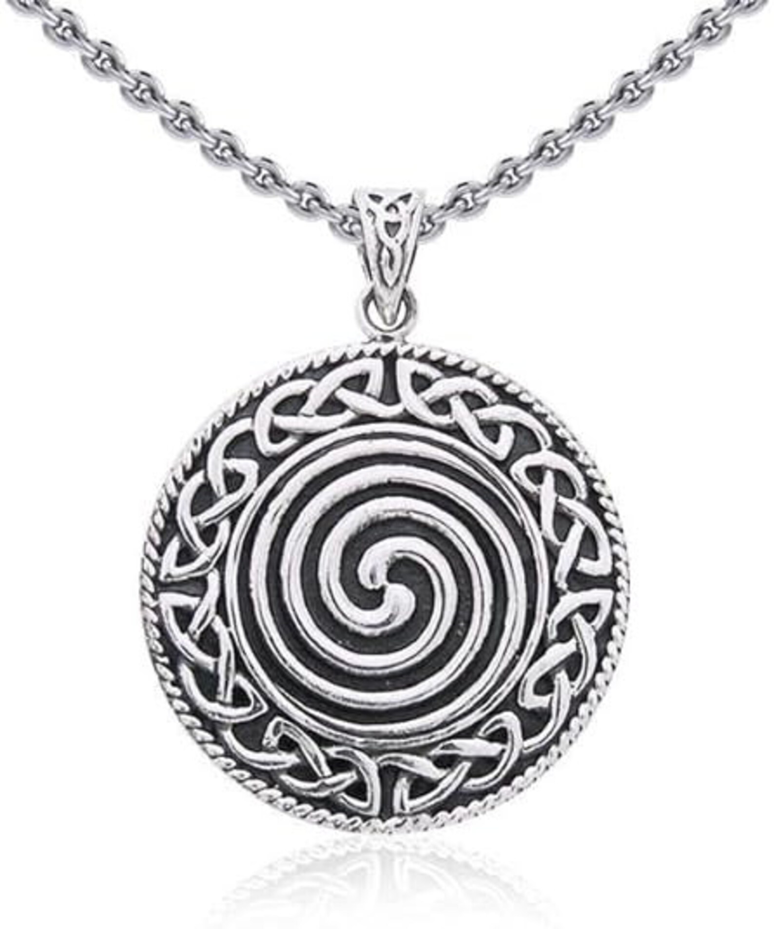 Gaelsong Celtic Irish Jewelry Large Knot Silver Spiral Pendant Celtic
