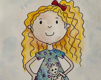 Personalised hand painted watercolour illustration from a photo, Family portrait, kids cartoons, customised gift idea A5
