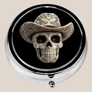 Poison Skull Cowboy Vintage,Ring Trinket Stash, MedicineCase, Metal Pill Box Case Holder