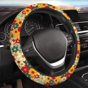 Steering Wheel Cover For Women, Retro Pattern, Cute Car Accessories, Cute Car Decor