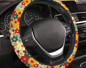 Funda de volante para mujer, diseño retro, bonitos accesorios para coche, bonita decoración para coche.