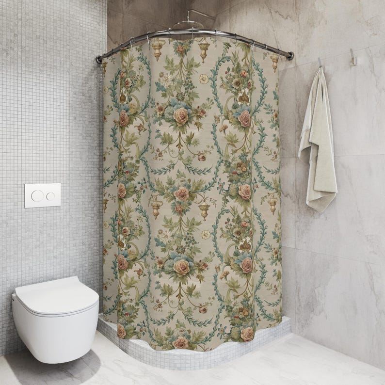 Toile de Jouy Shower Curtain, French Country Bathroom Decor