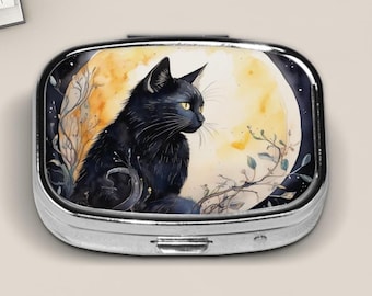Cat And Moon Pill Box For Purse And Pocket, Travel pillboxes