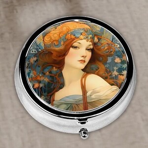 Art Nouveau Pill Box: Vintage Floral Jewelry Trinket Case