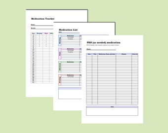 Printable Medication Tracker And List Instant Download, PRN As Needed Medication Log