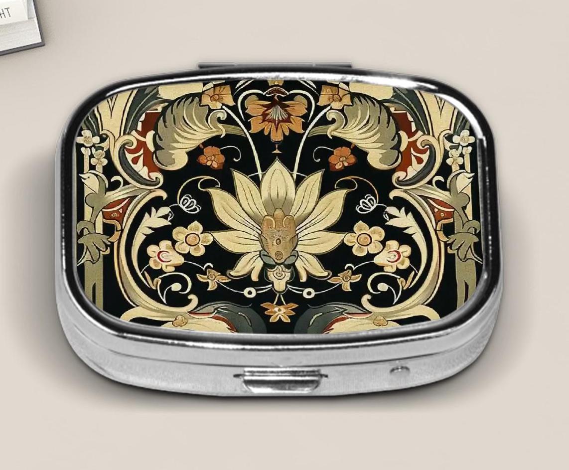 Art Nouveau Floral Pill Case: Pocket Travel Pill Box