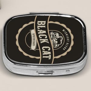 Black Cat Pill Box For Pocket And Purse, Poison Pill Case For Medicine and Vitamins, Travel Accessories