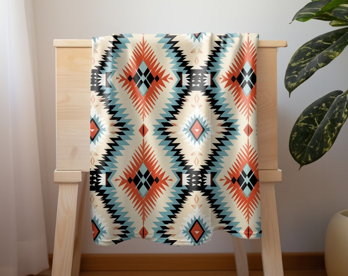 Aztec Western Sherpa Fleece Blanket, Native Blanket, Warm And Fluffly Blanket