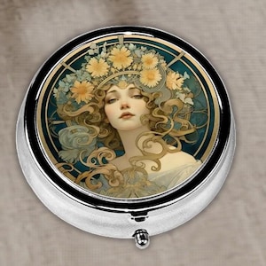 Art Nouveau Pill Box: Floral Vintage Travel Medicine Container