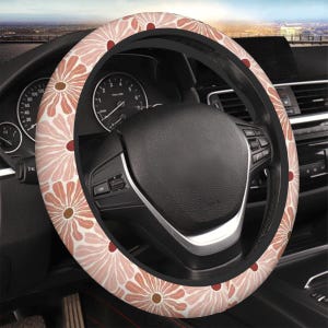 Retro Car Steering Wheel Cover, Elastic Car Steering Cover, Cute Floral Car Accessories, Cute Car Decor