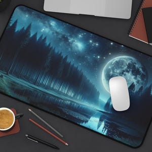 Large Desk Mat Moon and Stars, Mouse Pad 3 sizes