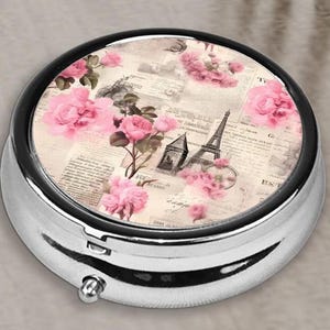 Vintage Round Pill Box: Floral Paris Travel Accessory