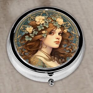 Art Nouveau Pill Box: Floral Vintage Metal Medicine Container