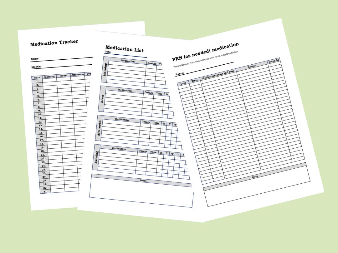 Printable Medication Tracker and List Instant Download, PRN as Needed ...