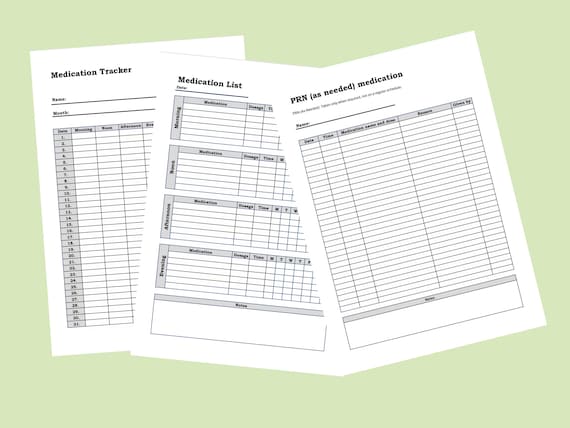 Printable Medication Tracker And List Instant Download, PRN As Needed Medication Log