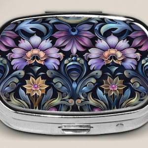 Vintage Art Nouveau Floral Pill Case Holder - Unique Medicine Container, Trinket Box, Stocking Stuffer Gift, Gift Ideas