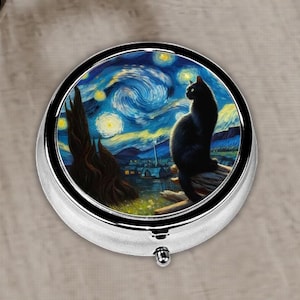 Cute Pill Box For Cat Lover, Round Pill Case For Cat Moms