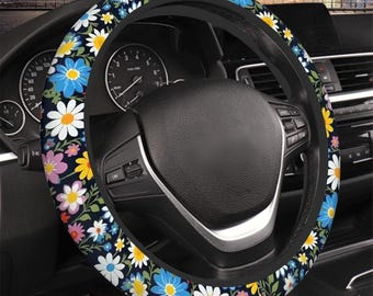 Funda elástica para volante de coche con diseño floral, bonitos accesorios florales para coche, bonita decoración para coche.