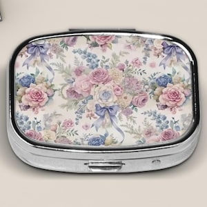 Toile de Jouy Pill Case For Travel Purse And Pocket, Cute Pill Box Gift For Friends
