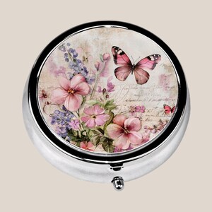 Pill Box Butterfly For Pocket Purse And Travel, Small Pill Case, Shabby Chic Butterfly