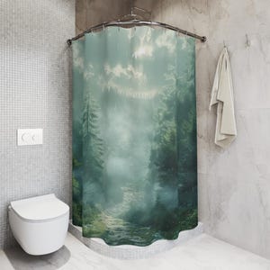 Forest Shower Curtain, Nature Bathroom Decor, Rustic Cabin Lodge Home
