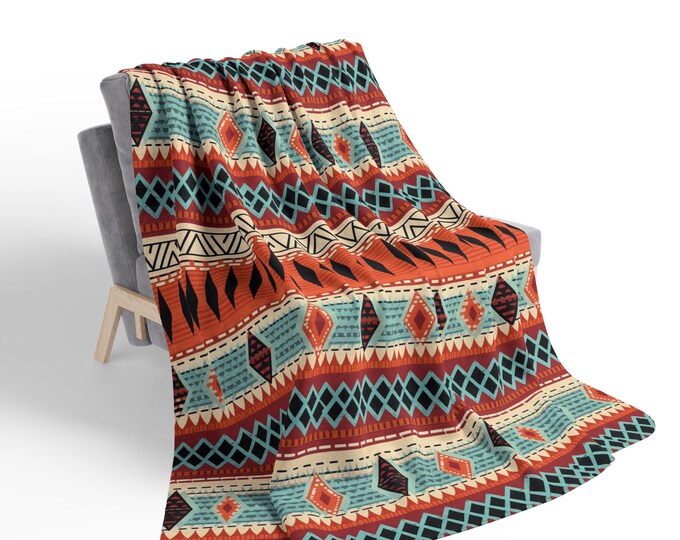 Aztec Western Sherpa Fleece Blanket, Native Blanket, Warm And Fluffly Blanket