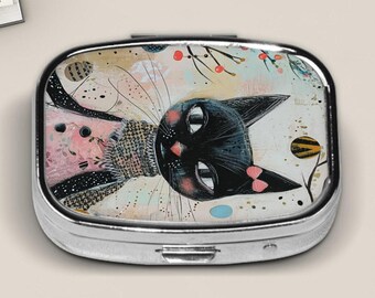 Cute Pill Box For Travel Purse And Pocket, Cat Lovers, Gift For Friends, Pill Organizer