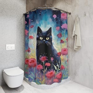 Cat Shower Curtain, Cute Bathroom Decor, Funny Cat Lover Gift, Animal Print Bath Curtain